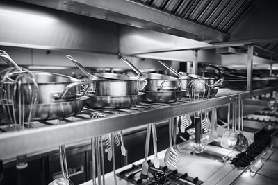 stainless steel pots utensils stovetop kitchen